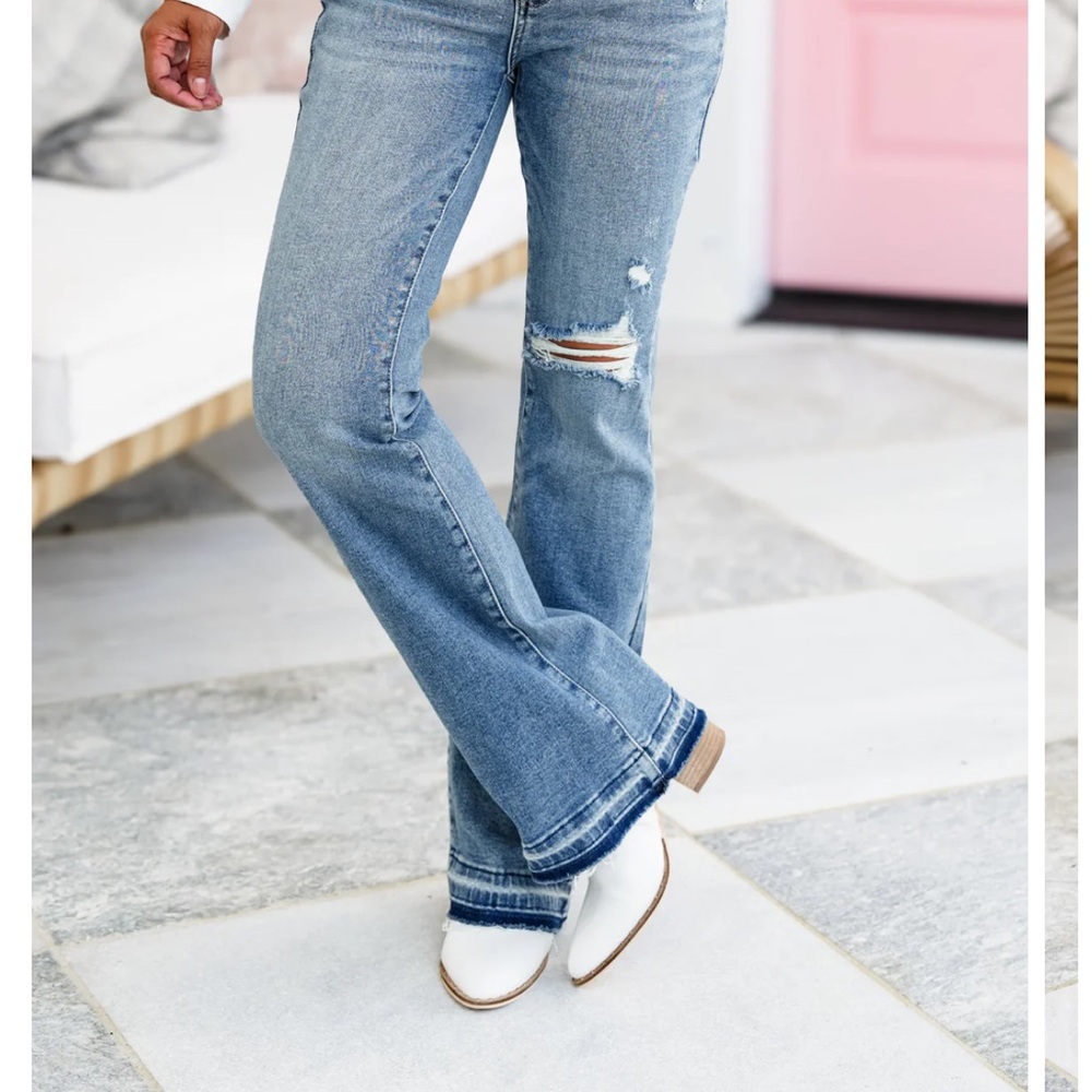 Judy Blue Distressed Light Blue Flare Jeans